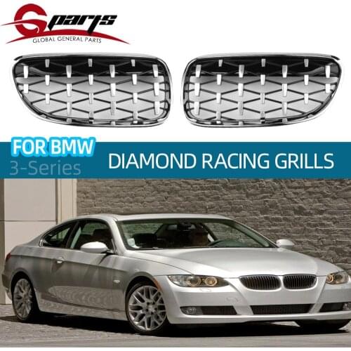 G-Parts Pair of Front Diamond Grille Overlay Kidney GrilleReplacement Grilles For BMW 3 Series E92 328i 325i 325d 2010 2011 2012