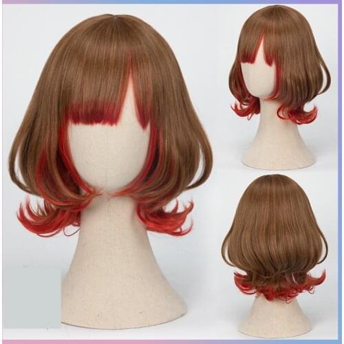 Game Wig Bad Wolf Ookami Mori Misaki Cosplay Wig Girl Hairpiece Brown Gradient Red Curly Hair Periwig Halloween Christmas