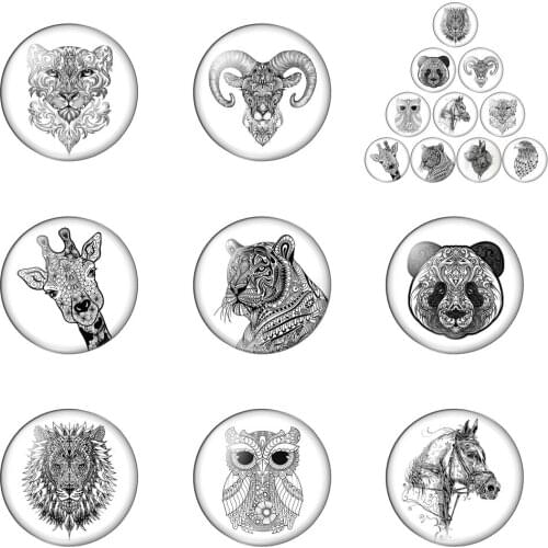 Cabochon New Animals Head Horse Lion Cat Deer Tiger12mm/20mm/25mm/30mm Round Photo Glass Cabochon Demo Flat Back Making Findings