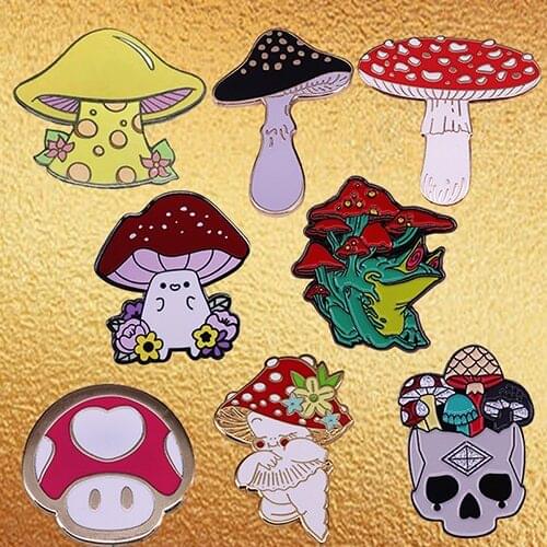 Kawaii Mushroom Baby Enamel Pin Nature Umbrella Badge Yellow Red Black Flowers Plant Jewelry