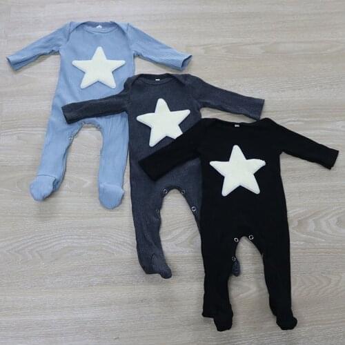 Casual Baby Boys Ribbed Cotton Baby Rompers Black Soft Autumn Star Bebe pajamas Kid Girls Winter clothes 0-12M outfits wholesale