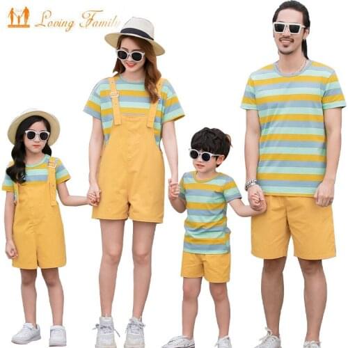 Family Look Father Son T-Shirts Short Pants Mother Daughter Overalls Summer Men Boy Family Matching Outfits Women Girl Set
