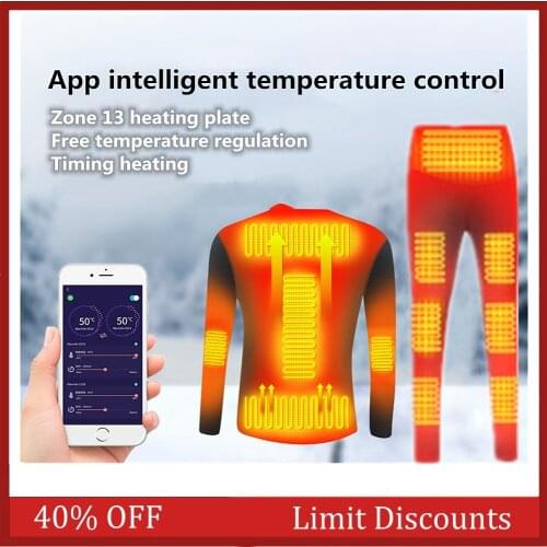 Winter Skiing Heating Underwear Set USB Battery Powered Heated Thermal Tops Pants Smart Phone Control Temperature Warm Suit