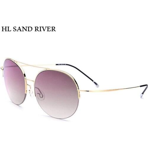 Colorful round sunglasses for girls purple pink mirror sunglasses Half frame sunglasses driving titanium alloy frame sunglasses