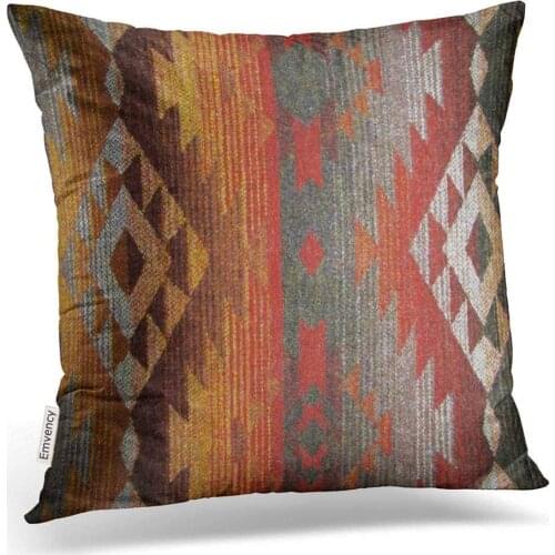 Emvency Square 18x18 Inches Decorative Pillowcase Aztec Navajo Orange Red Grey Tribal Linen Decor Throw Pillow Cover with Hidden