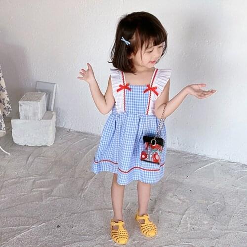 Summer Cute Girls Fashion Bow Splicing Vest DressTemperament Clothes for Birthday Party Petal Sleeve Clothes