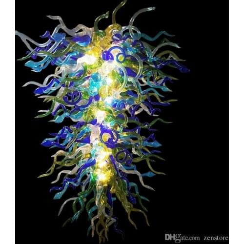 European Style Blue Hand Blown Glass Chandelier Lighting Art Deco Customized Large LED Chandeliers for Hotel Lobby Decoration