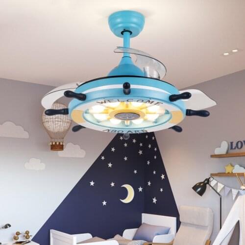 Sea Ocean Style Rudder Fan Chandelier Dining Room Chandelier Fan Light Retractable Kids Fan Children Bedroom Fan Living Room