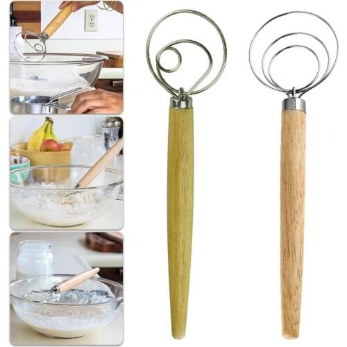 Flour Coil Mixer With Wooden Handle Dough Whisk Dough Whisk For Pastry Pizza Mixer Hook Flour Mixing Kitchen Baking Accessories