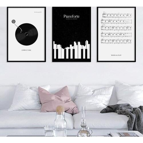 Music Piano Sheet Musical Notation Decorative Painting Black White Wall Pictures for Living Room Decor Oil Painting Canvas Art