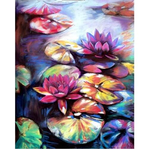 DIY Digital Painting By Numbers Water lily oil painting mural Kits Coloring Wall Art Picture Gift frameless
