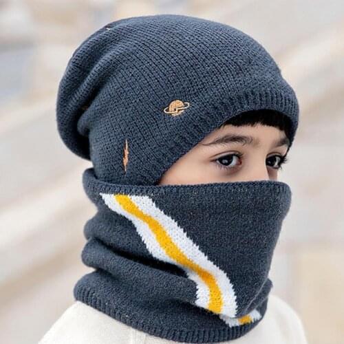 Neckerchief Set Embroidery Warm All-match Plushy Knit Hat For Winter