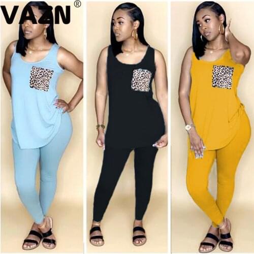 VAZN New product 2020 summer sexy lady 3 colors 2-piece long set sleeveless O-neck tops springy pant set cool fashion casual set