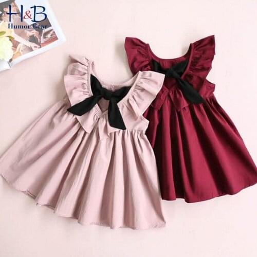 Humor Bear Girls Dress 2021 New Sleeveless Bowknot Summer Printing Kids Dress Princess Dress Childrens Clothes