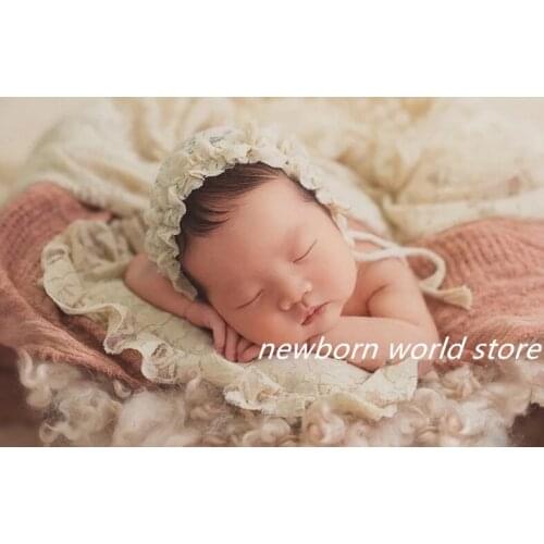 Newborn Photography Prop Handmade lace pillows and lace caps