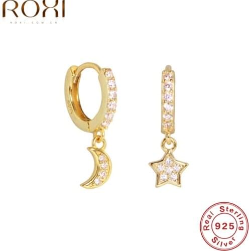 ROXI Luxury Moon Star Drop Round Hoop Earrings for Women Girls Wedding Earrings Cartilage 925 Sterling Silver Pendientes Jewelry