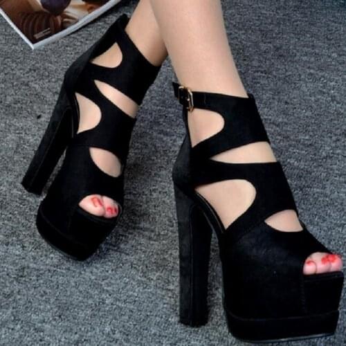 Summer New Women Super High Heels Hollow Peep Toe Fashion Sandals Ladies Open Toe Buckle Cut Out Platform Shoes 20200309