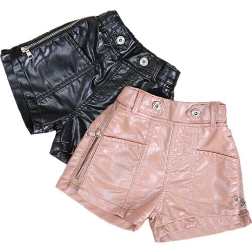 Shorts For Girls 2020 New PU Faux Leather Shorts Children Casual Solid Elastic Bottom Fashion Elegant Kids Clothing