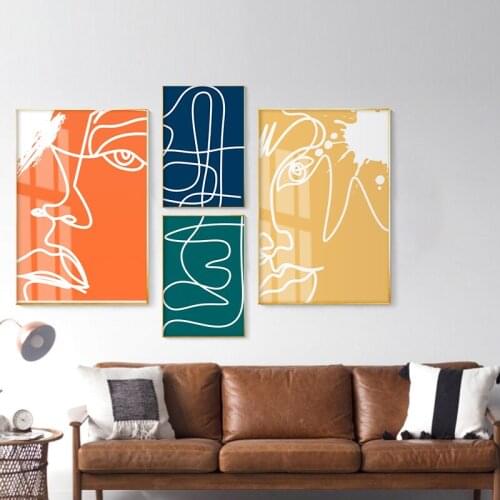 Modern Abstract Colorful Human Face Lines Canvas Painting Wall Art Nordic Posters and Prints Wall Pictures for Living Room Decor