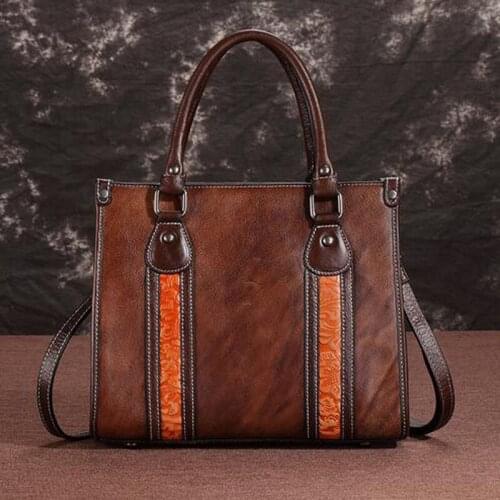 Women Genuine Leather Cross Body Messenger Top Handle Bag First Layer Cowhide Retro Handbag Female Shoulder Tote Bags