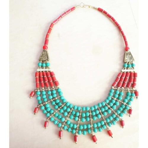 TNL439 Tibetan Jewelry Nepal Colorful Lampwork Beaded Necklace Multi Statements