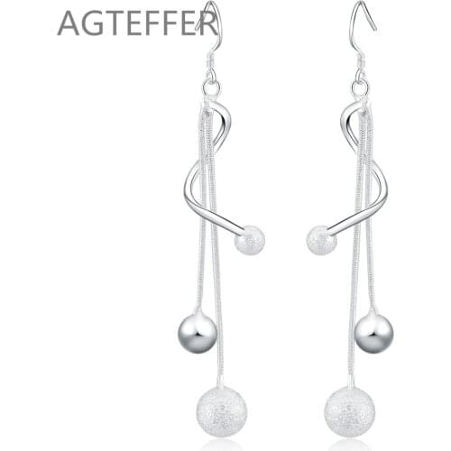 AGTEFFER 925 Sterling Silver Smooth Frosted Beads Ball Drops Earrings For Women Best Gift Wedding Engagement Party Jewelry
