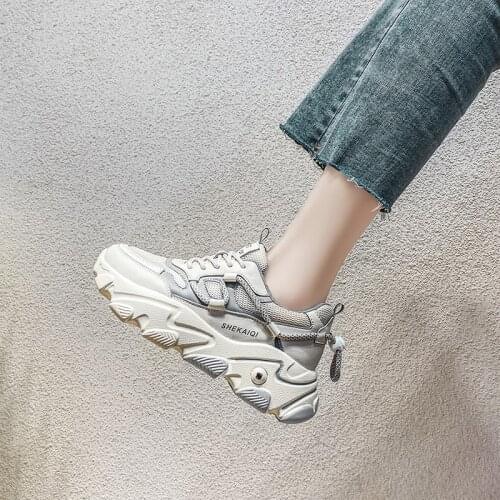2020 New Hot Sports Shoes Womens Thick-soled Ins Trendy Casual Fashion Trendy Lace-up Casual Comfortable Breathable Shoes