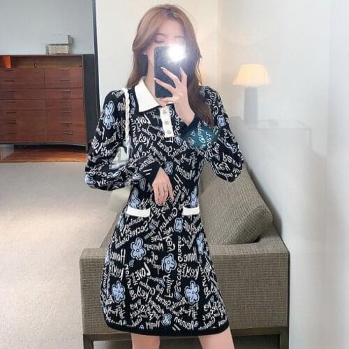 2021 Women Warm Sweater Dress Autumn Winter Elastic Stretch Long Sleeve Patchwork Knitting Dresses Female Slim Knitted vestidos