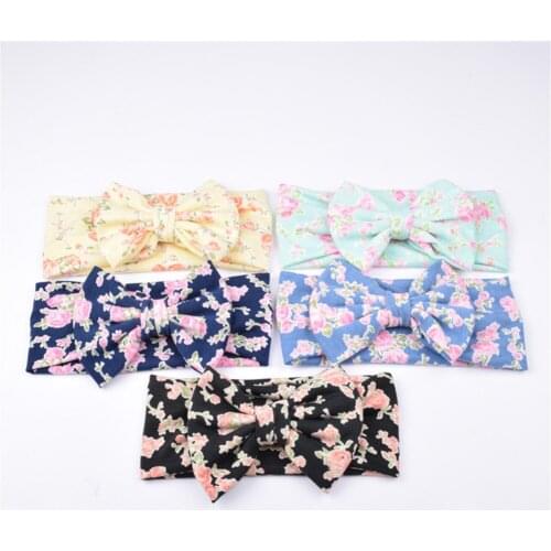 20pcs/lot 5 colors U pick floral printed fabric Handmade Knitted Knot Headband girls Elastic Headband Hair Accessories