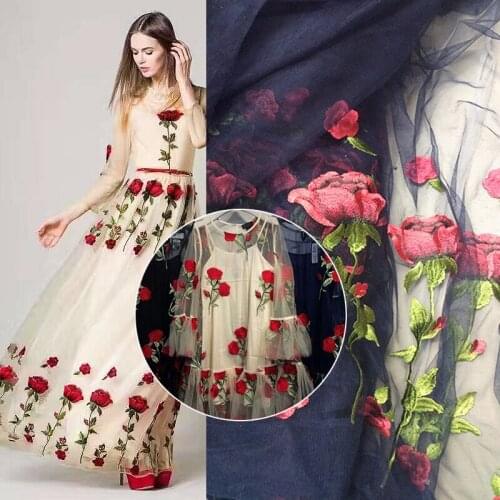 2018 new arrival high quality African cotton rose flower lace, wedding dress lace fabric, network tulle embroidery lace fabric