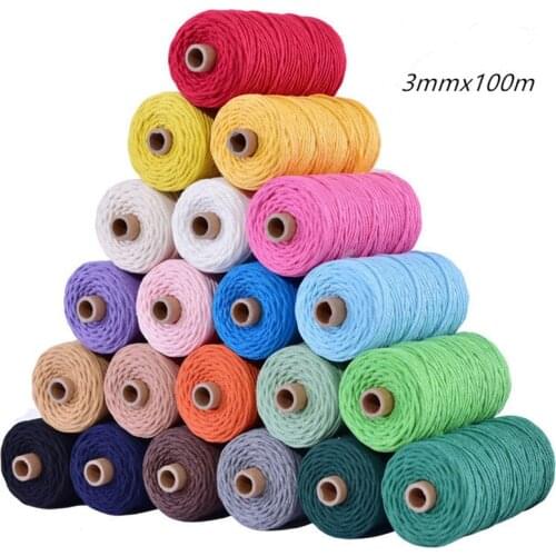 3mmx100m/Roll Colorful Cotton Cord Rope Thread Twisted Macrame String DIY Home Wedding Decoration