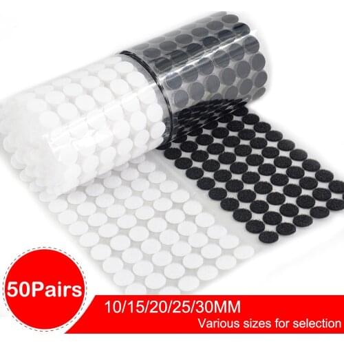 50Pairs 10/15/20/25/30mm Glue On Hooks and Loops Strong Self Adhesive Fastener Tape Coin Dots Sticker for DIY Sewing Accessories