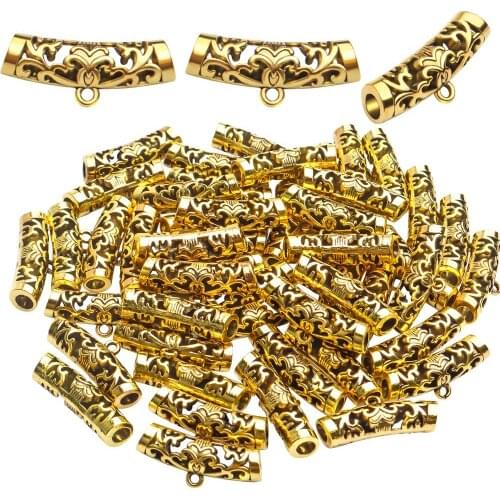 50pcs Antique Golden Tube Bail Beads Alloy Hanger Links Long Hollow Spacer Beads with Loop for DIY Jewelry Making,10x7x25mm