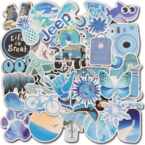50 Pcs Blue VSCO Girls Stickers Hydro Flask Skateboard Sticker for Water Bottle DIY Laptop Gift Card Luggage Music Film Suitcase