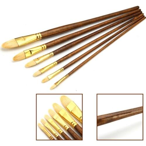 6pcs/set Bristle Hog Hair Paintbrush Wooden Handle Artist Oil Paint Brush Acrylic Drawing Brushes Painting Tool Art Supplies