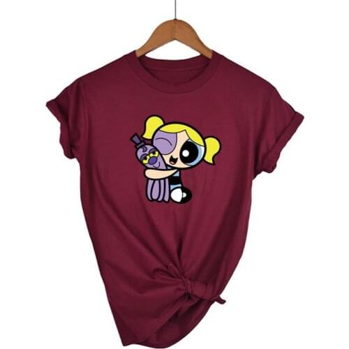 Powerpuff Girls White printed T-shirt Kawaii Women Harajuku Cartoon Tops Summer fashion cute Tee women T-shirts Clothing