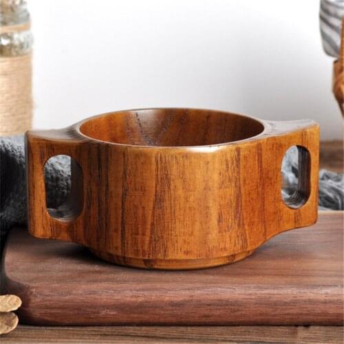 1PC Binaural Double Hand Wooden Bowl Kids Childrens Anti-hot Soup Rice Bowls Natural Jujube Baby Original Wood Bowl Tableware
