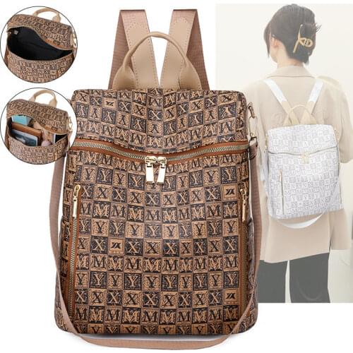 Backpack women 2021 new fashion lightweight soft leather bag large capacity letter backpack