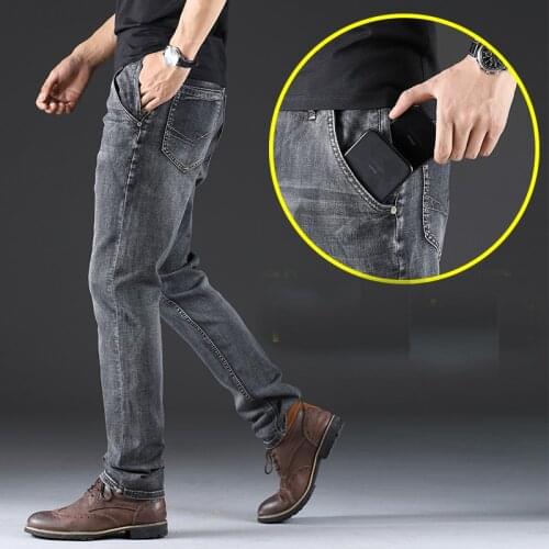 2 Colors Classic Style Men Thin Jeans Summer New Style High Quality Elastic Force Slim Fit Brand Pants Blue Light Blue Trousers