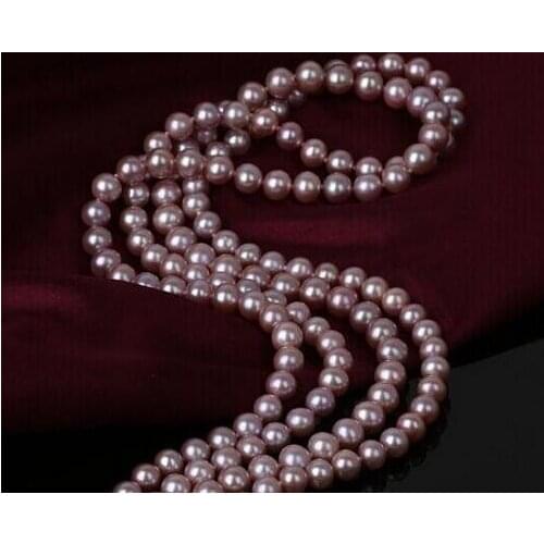 Elegant AAA 9-10mm round lavender pearl necklace 50"