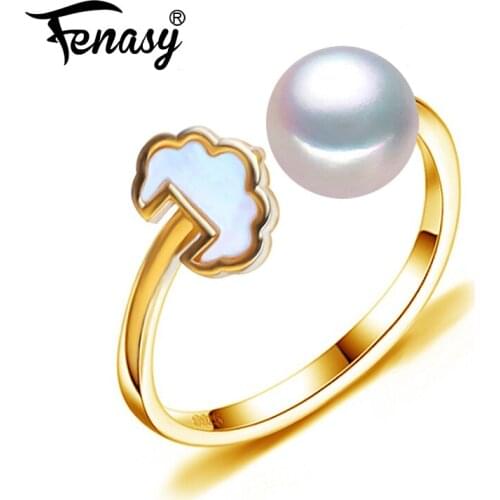 FENASY Natural Freshwater Pearl Rings For Women Bohemian Adjustable Gold Color Lock Ring Female Party Wedding Jewelry