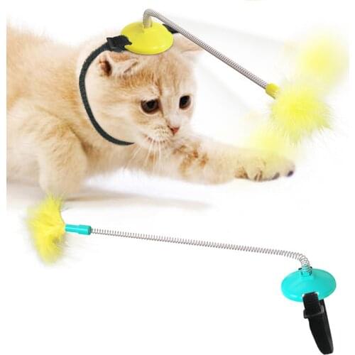 Interactive Cat Toy Head-mounted Bounce Feather Stick Toy Interactive Cat Toy Plush Stuff Pet Toys Accessories Cat Toys