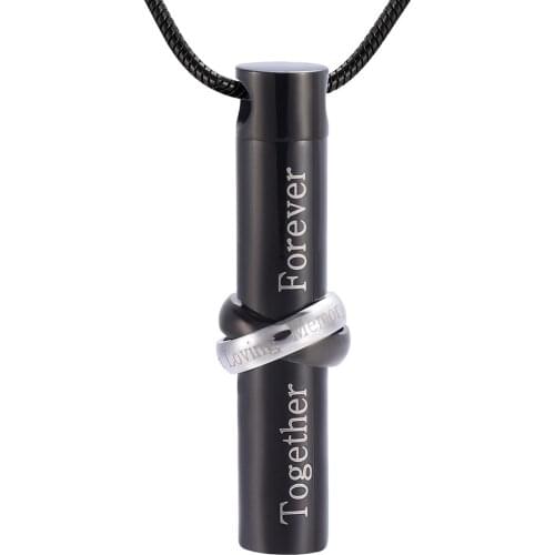 IJD9944 Black Cremation Jewelry Stainless Steel Two-Color Ring Cylinder Urn Pendant Memorial Ash Keepsake