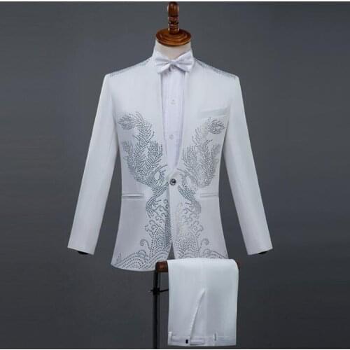 Chorus groom suits for men stand collar blazer boys prom Sequins suits mens fashion slim masculino latest coat pant designs