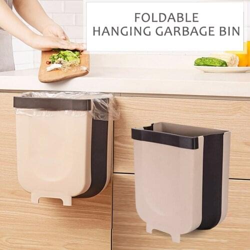 Kitchen Accessories Save SpaceFolding Waste Bin Kitchen Cabinet Door Wall Mounted Trashcan For Bathroom Toilet Waste Storage