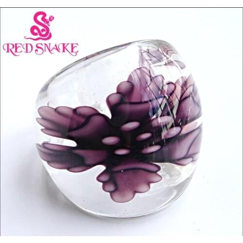 RED SNAKE Fashion Ring Handmade Grape purple Coral flower Transparent Murano Glass Rings