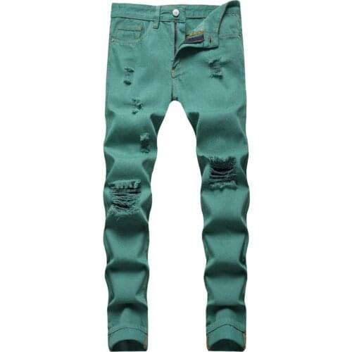 Fashion Mens Jeans Large-size Loose Bleach Dye Turquoise Casual Straight Hole Denim Pants Four Seasons Jeans for Men 90s