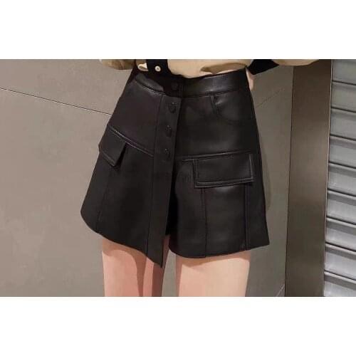Fashion women Leather Shorts 2021 Runway Luxury famous Brand European Design party style womens Clothing