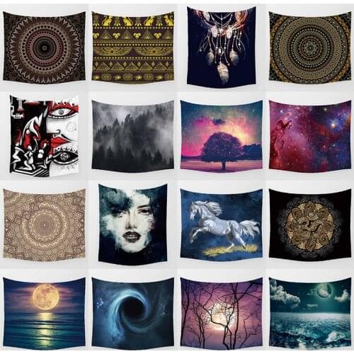 Seascape with colorful sky with clouds and bright full moon at night mandala wall art tapestry wall background decor tapestry