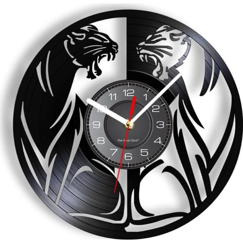 African Wildlife Animal Beast Black Panther Wall Art Wall Clock Jungle Panther Silhouette Animal Totem Vinyl Record Wall Clock